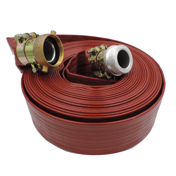 Hydromaxx 3"x100Ft High Pressure Red Lay Flat Discharge Hose with Pin Lugs RLF300100WC